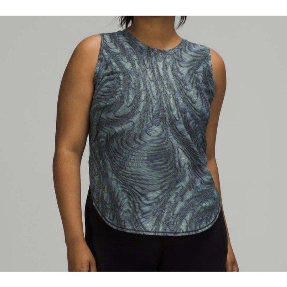Lululemon High Neck Split Hem Run Tank Women’s Size 2 Blue Multi W1DAAS